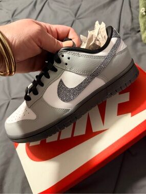 Nike womens Gray & White Glitter dunks